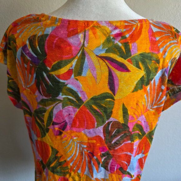 NEW C & C California Artsy Tropical Linen Top Bright Colorful Curved Hem Size M - Picture 6 of 8